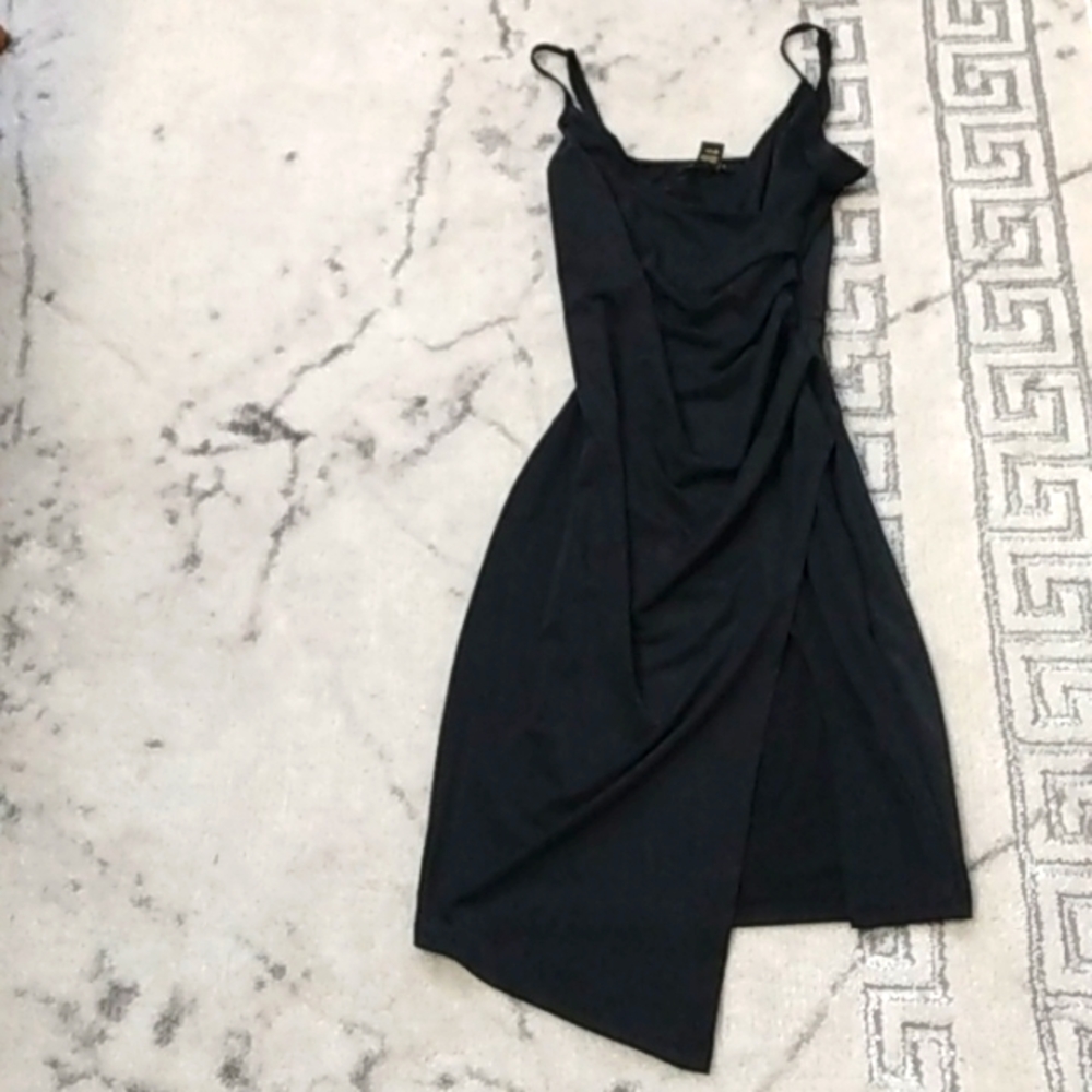 Black stretchy dress with thigh slit